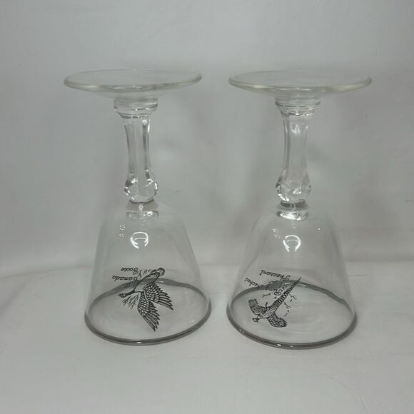 Tiffin Pheasant Grouse Crystal Stem Cocktail Goblet 3 Oz Silver Trim Rim Set 2 - Picture 8 of 8